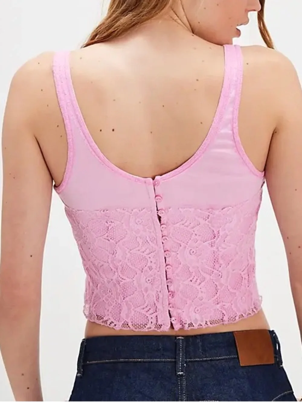 Free People Cosette Corset Lace Tank Top Pink Sleeveless Cropped Cami Coquette M